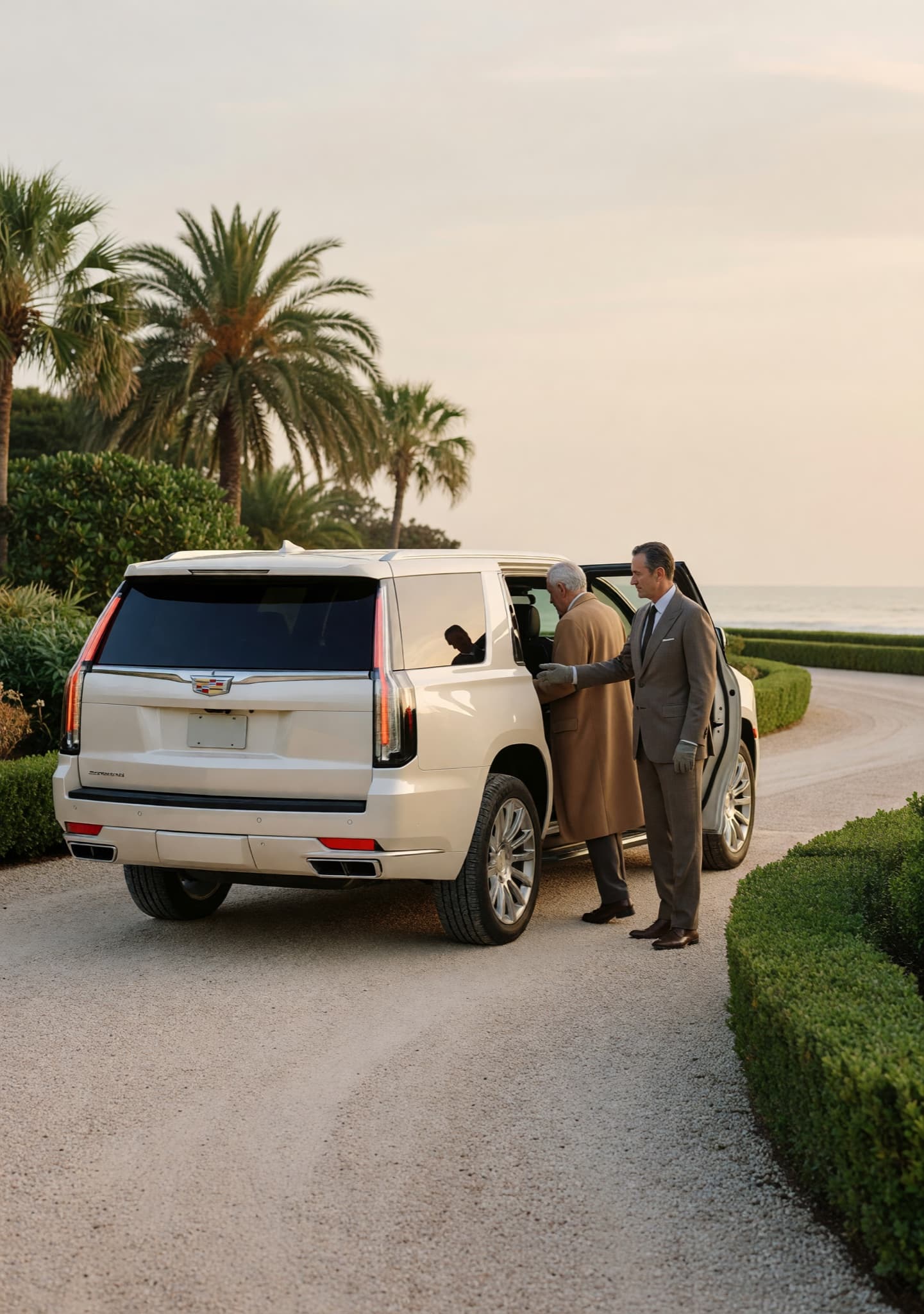 A chauffeur assisting a member arriving at a Palm Beach residence